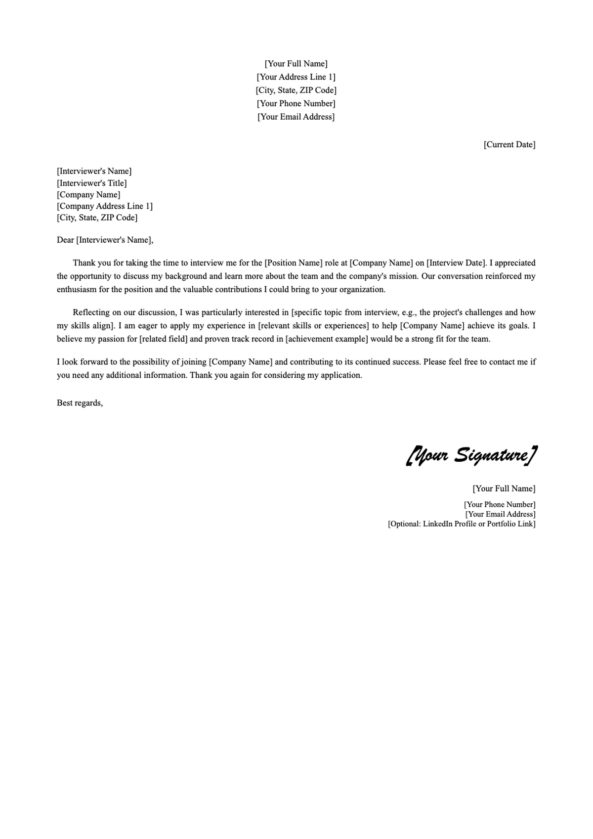Professional post interview thank you letter template_variant_3